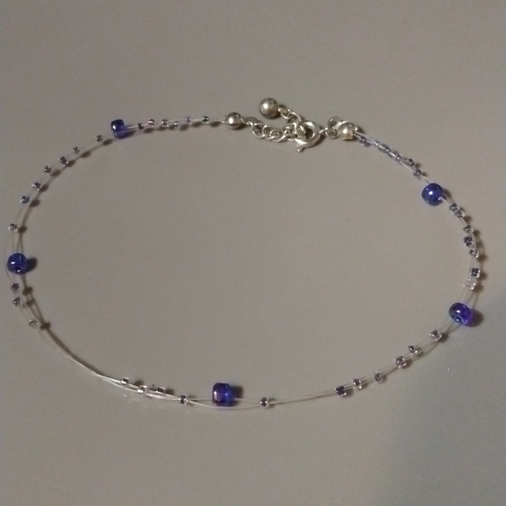 Ankle bracelet blue and silver tone (sku 1309)